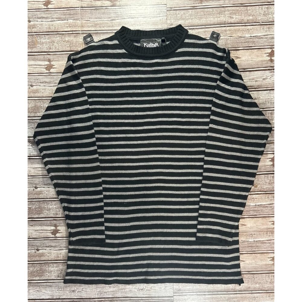 Killstar X Avril Lavigne anti-dote knit striped sweater sz L color Grey NWT Y2K